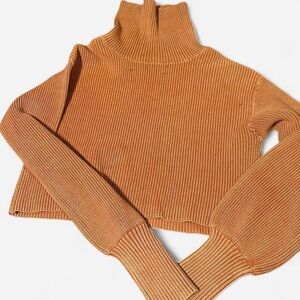 Free People Cropped Ribbed Turtleneck Sweater - Rusty Orange